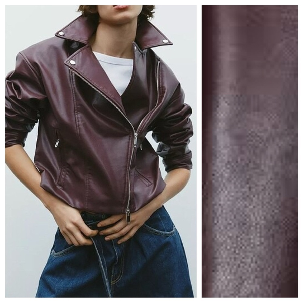 NWT. Zara Burgundy Leather Effect Short Jacket. Size XS.